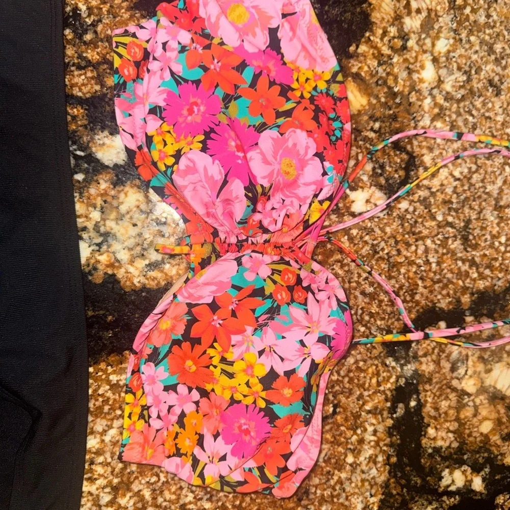 Shade & Shore Vibrant Floral and Black Bikini